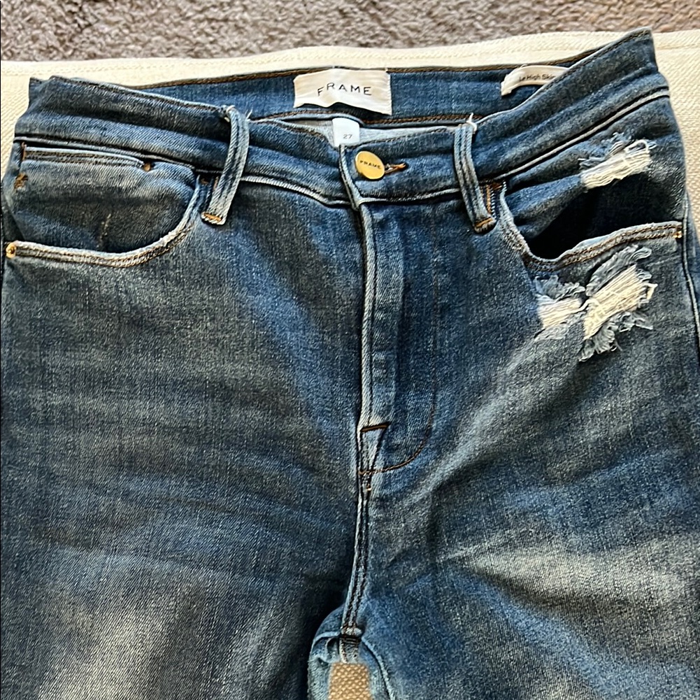 Frame Le High Skinny Denim High-Rise Blue Jeans